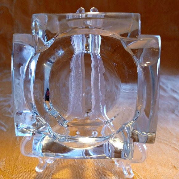 MCM Mid Century Art Deco VTG Ashtray Glass Heavy Clear Trinket Incense Square - Picture 8 of 8